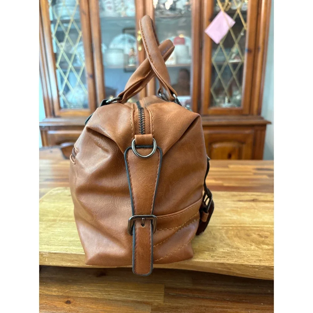 Unbranded Satchel Handbag Women Small Cognac Brown Excellent Buckle Detail
